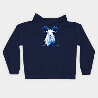 Geometrical Blue Mountain Goat. Adorable Mosaic Cute Kawaii Simple Animal Kids Hoodie